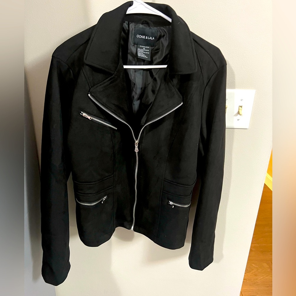 Faux suede black jacket, silver hardware
